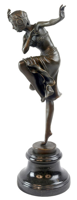 Dancing Lady Bronze Sculpture On Marble Base